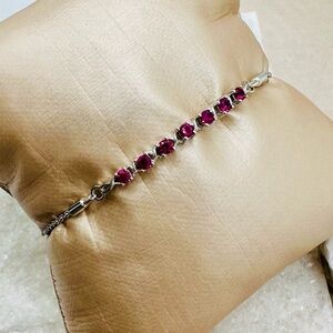 EUC 925 Sterling Silver Lab-Created Red Sapphire Bolo Bracelet